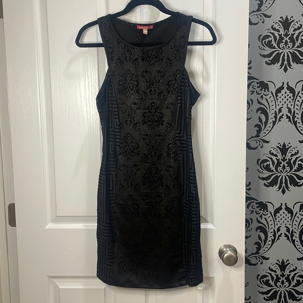 Metallic bodycon black mini dress